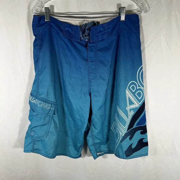 Billabong Board Shorts Men's 33 Blue Side Pocket Hooks & Look Drawstring - Picture 1 of 9